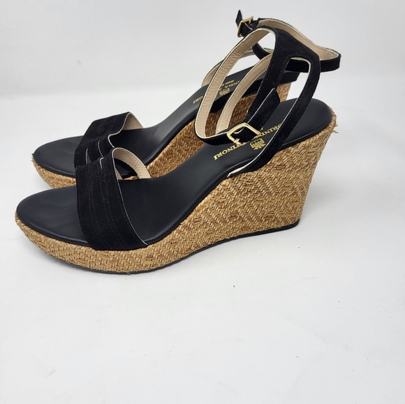 Clorinda Antinori Espadrille Ankle Strap Wedge Black Suede Strap High Shoe 9 - Picture 2 of 11